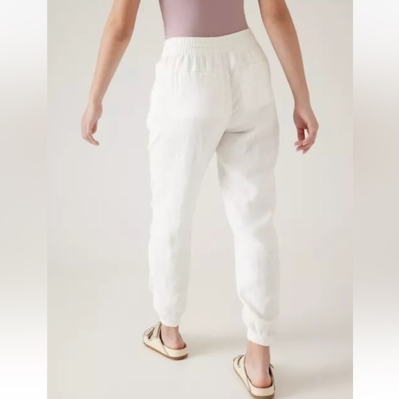 Athleta Retreat Linen Jogger Pants Calla Lily White Casual Athleisure Women’s 0 - Picture 2 of 11